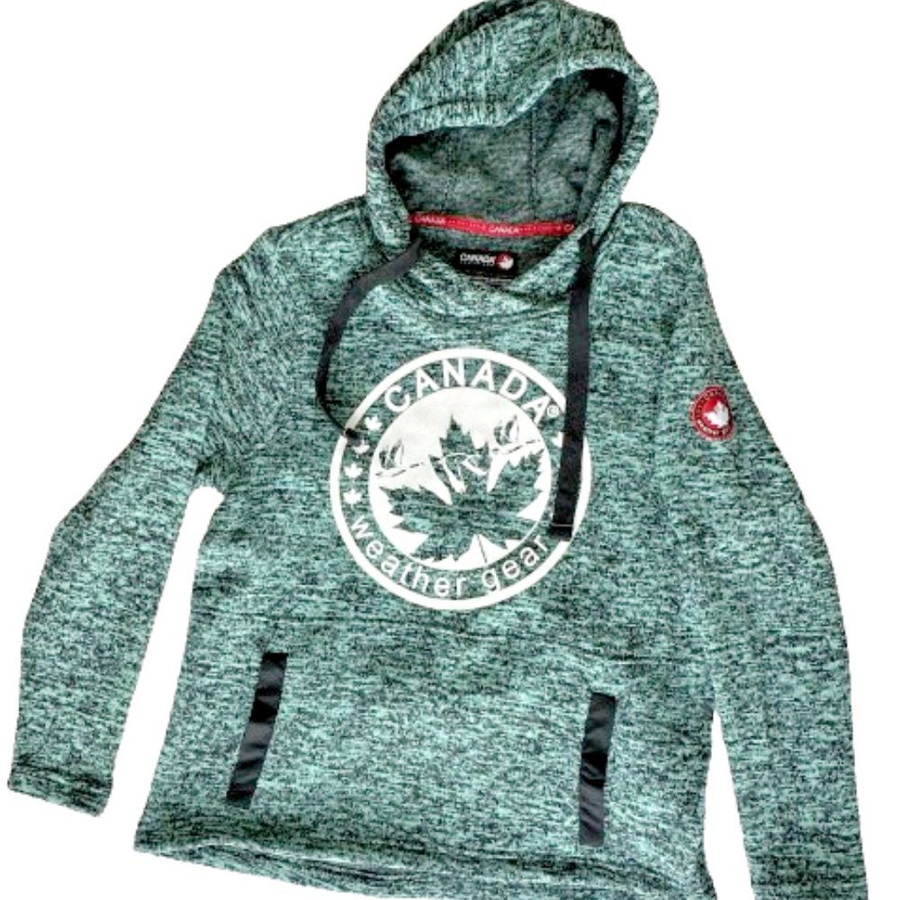 Canada Weather Gear Women M Goose Design Green Hooded Thick Heavy Sweatshirt